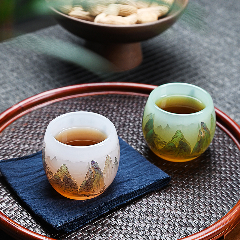 Thousand-Li Landscape Cup Jade Porcelain Tea Cup Glass Cup High-End Household Kung Fu Tea Cup Master Cup Single Cup Tea Cup Tea Cup