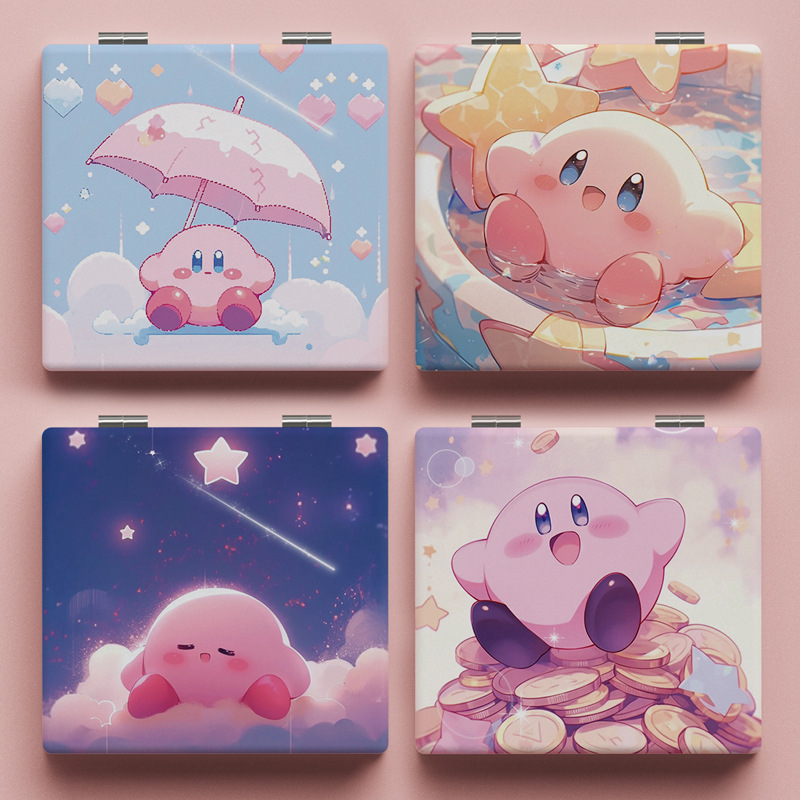 ins风高颜值星之卡比镜子二次元方形随身镜防摔折叠镜双面化妆镜