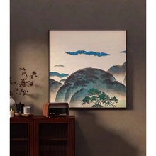 新中式蓝色山峰风景客厅装饰画中国风茶室入户玄关方形摆件挂壁画