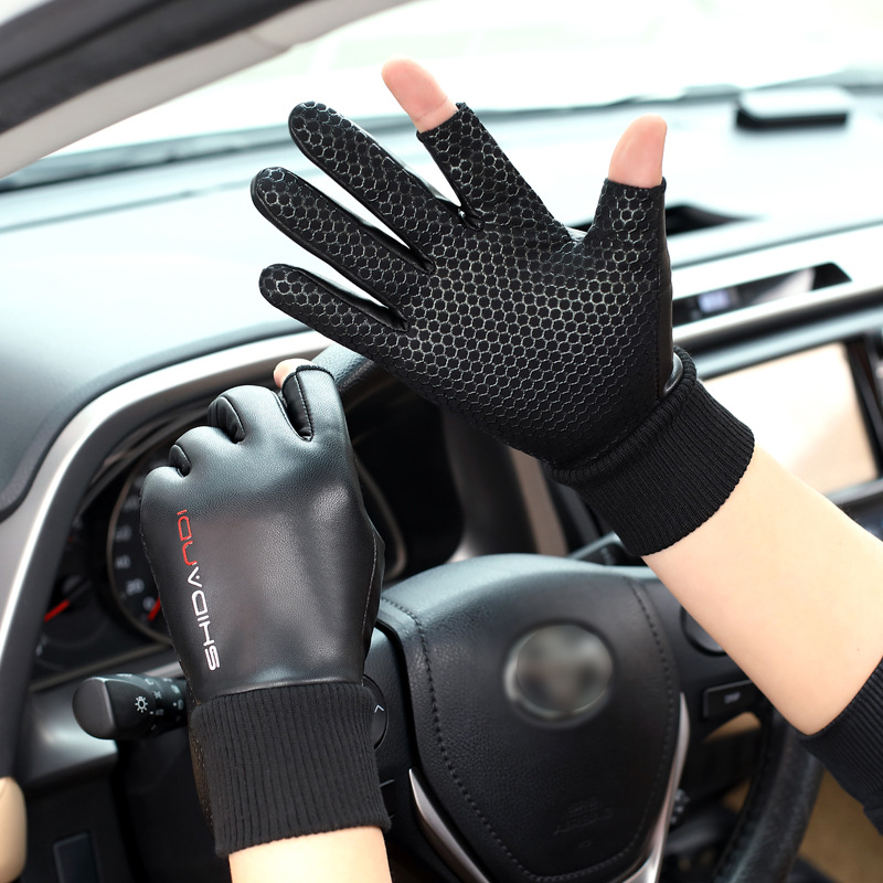 Wholesale Cycling Gloves Autumn and Winter Warm with Velvet Fingerless Gloves Non-Slip Touch Screen Outdoor Ski Leather Gloves