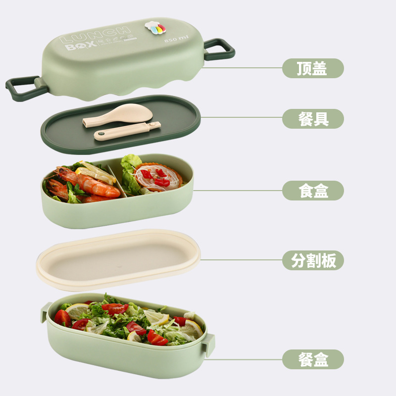Creative Double Layer Lunch Box Lunch Box Cute Student Office Worker Tableware Lunch to-Go Box Lunch Box Microwave Oven Heating