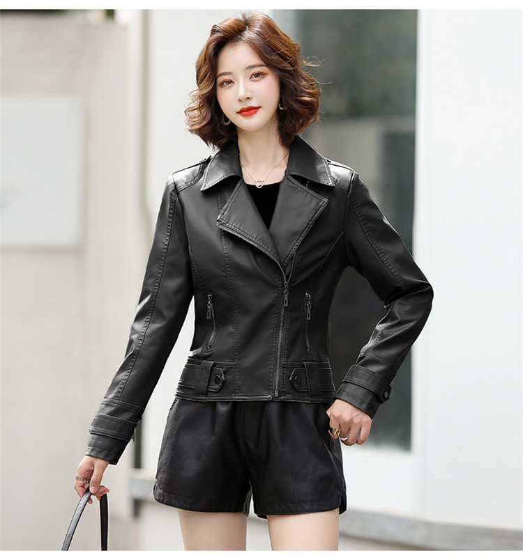 专柜正品春秋真皮皮衣女品牌西装领修身绵羊皮百搭夹克小外套代发