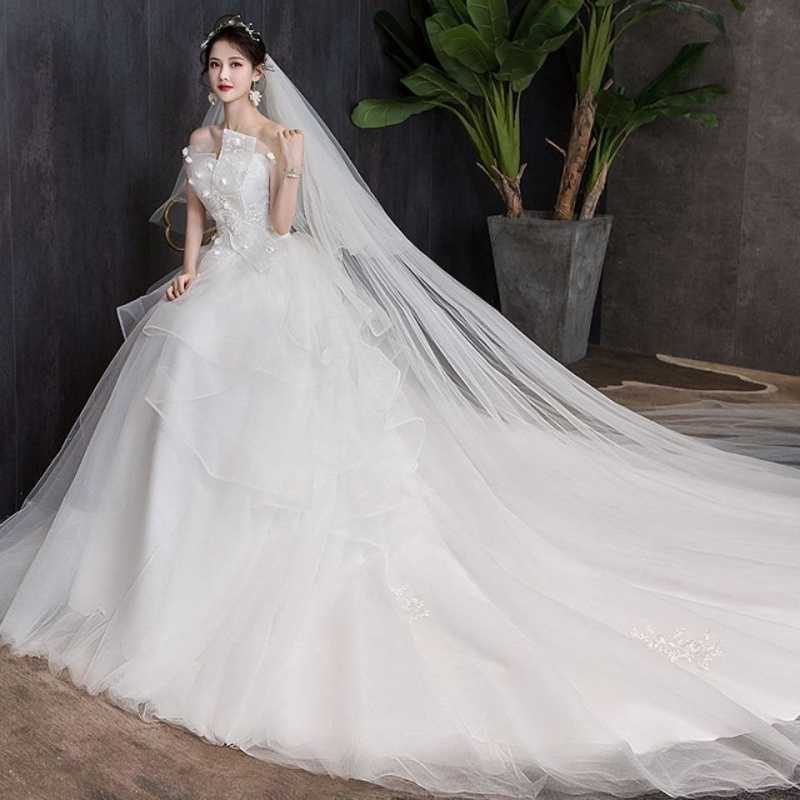 主婚纱2021新款新娘结婚孕妇高腰简约抹胸公主气质长拖尾轻纱裙女