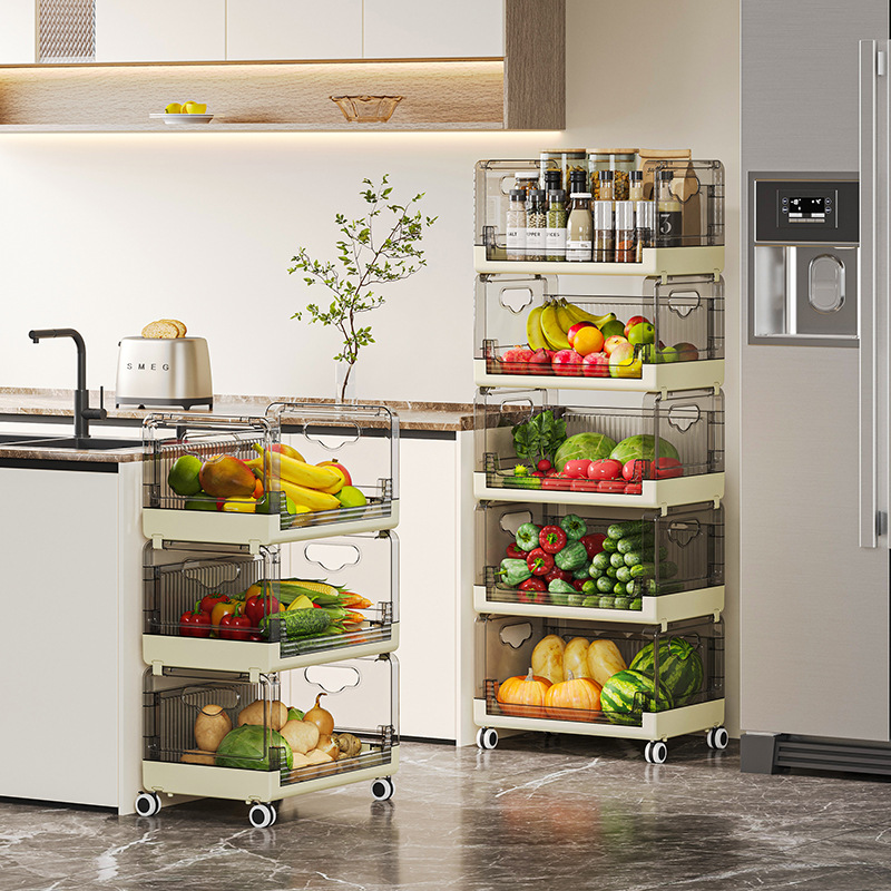 2023 New Kitchen Storage Rack Multi-Layer Household Vegetable Rack Cooking Rack with Wheels Multi-Functional Organizing Storage Rack
