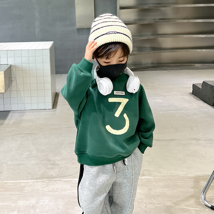 Children's Fleece-Lined Sweater Boys Thermal Fleece Shirt Korean Style Printing Stitching Winter Baby Bottoming Shirt One Piece Dropshipping Tide
