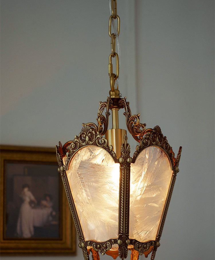 北欧复古西洋古董全铜美式冰花吊灯日系吧台床头玄关过道餐厅灯具