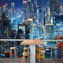 城市夜景风景壁纸延伸空间网红拍照背景墙纸酒吧办公室餐厅3D壁画