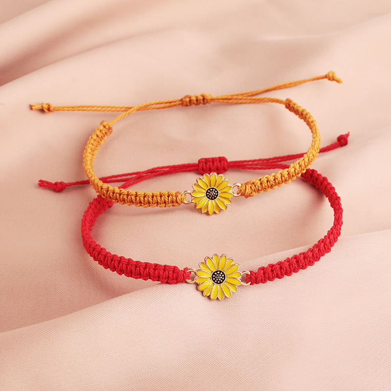 跨境新款手工编织蜡线太阳花手链波西米亚风滴油雏菊友谊手绳女