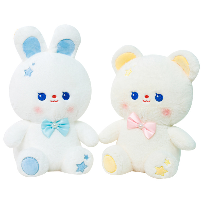 Cute Minnie Bear Doll Bear Bunny Doll White Children's Plush Toys Bow Tie Bear Doll for Girls