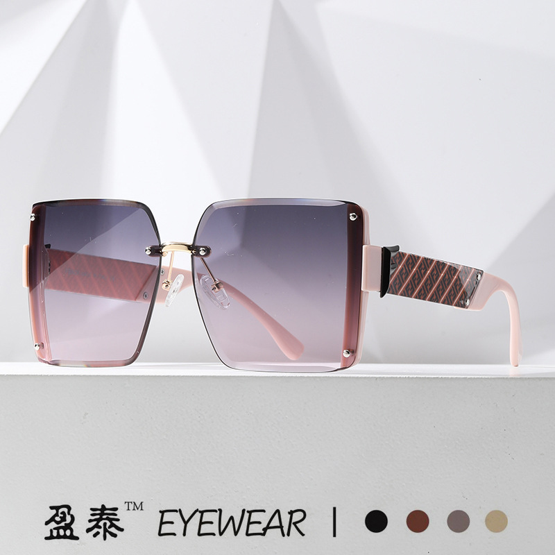 New F Square Frameless Trimming Sunglasses Internet Celebrity Live Broadcast Glasses Large Frame Fashion Street Shooting Sunglasses Wholesale