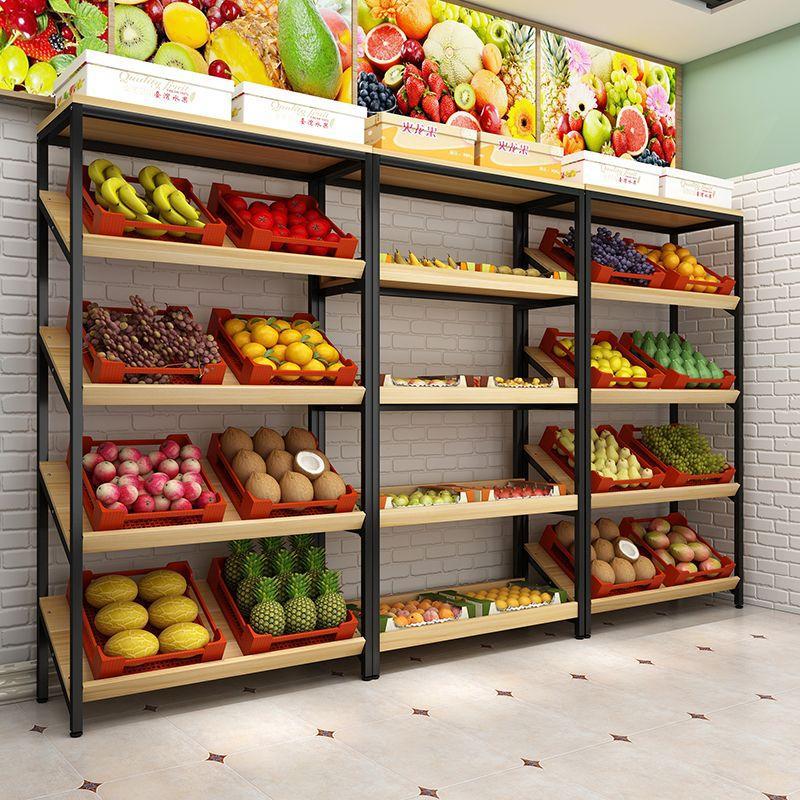 木质水果货架展示架水果店超市蔬菜架子多功能钢木菜架果蔬架