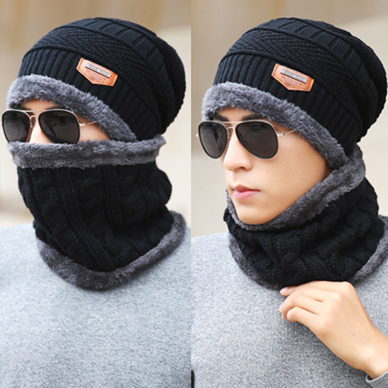 Hat Scarf Set Female Winter Woolen Hat Fleece Pullover Cap Outdoor Windproof Earmuffs Hat Warm Knitted Hat Male