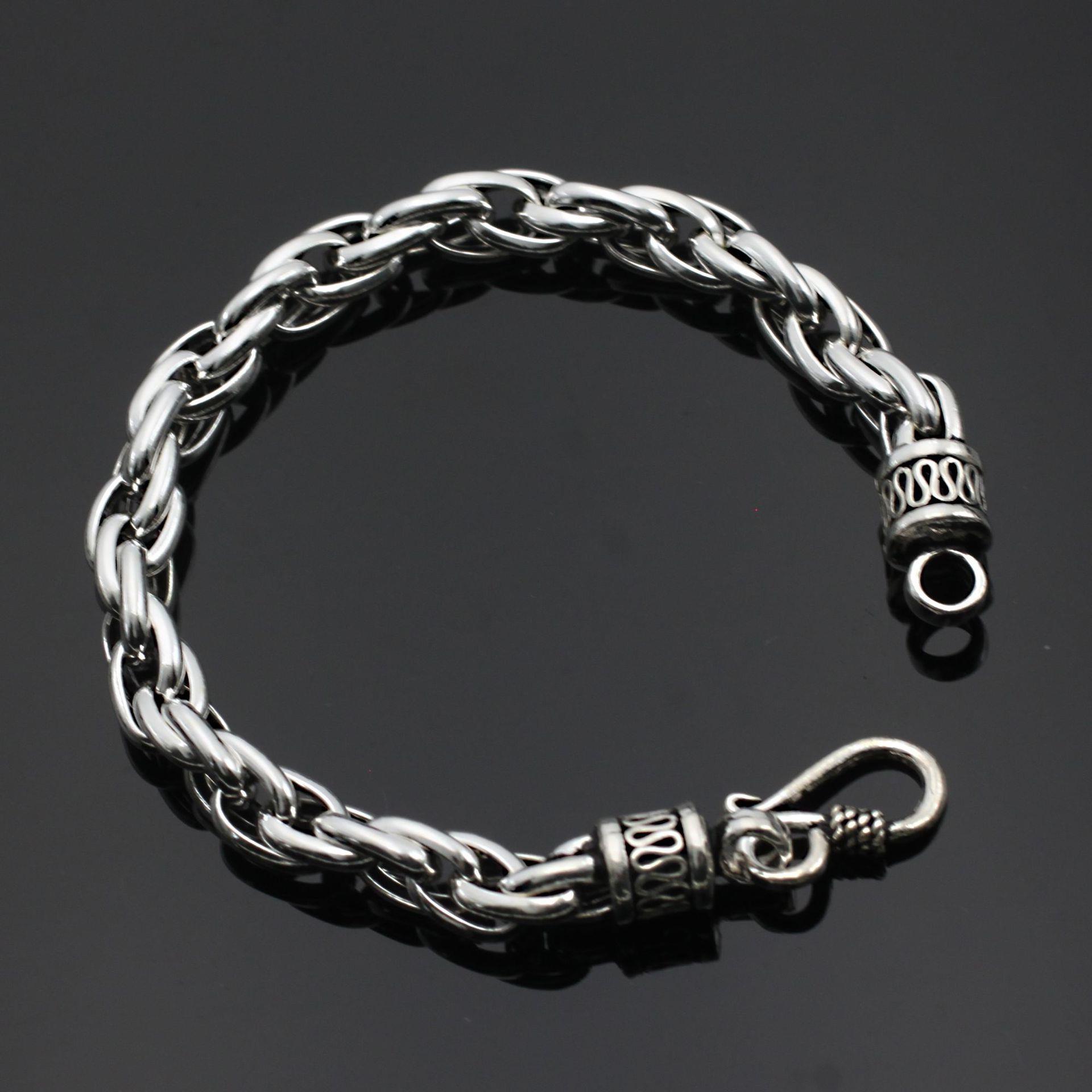 s925纯银手链男 复古朋克男士手链 送男友手饰 拍照服装展示道具