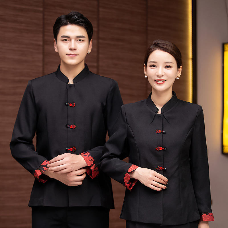 酒店服务员工作服男女短袖长袖中式古风农家乐餐饮火锅店夏装