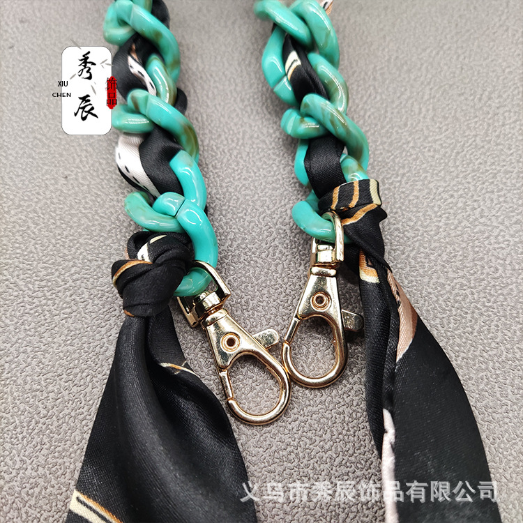 Bohemian Style Silk Scarf Woven Acrylic Chain Hand-Held Short Bag Chain Hand-Held Short Bag Belt