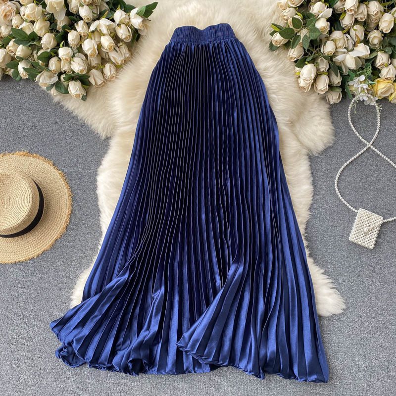 High-End Women's Dress New Fashionable Light Luxury Heavy-Duty Pleated Mid-Length A- line Skirt Spring Pleated Skirt