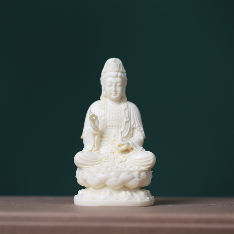 象牙果观音菩萨雕像坐莲托净瓶观世音摆件佛像供奉家居汽车装饰品