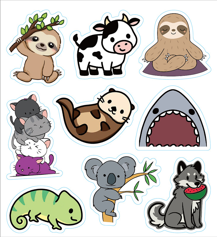 107可爱动物卡通涂鸦防晒贴画行李箱笔记本滑板车水杯贴纸