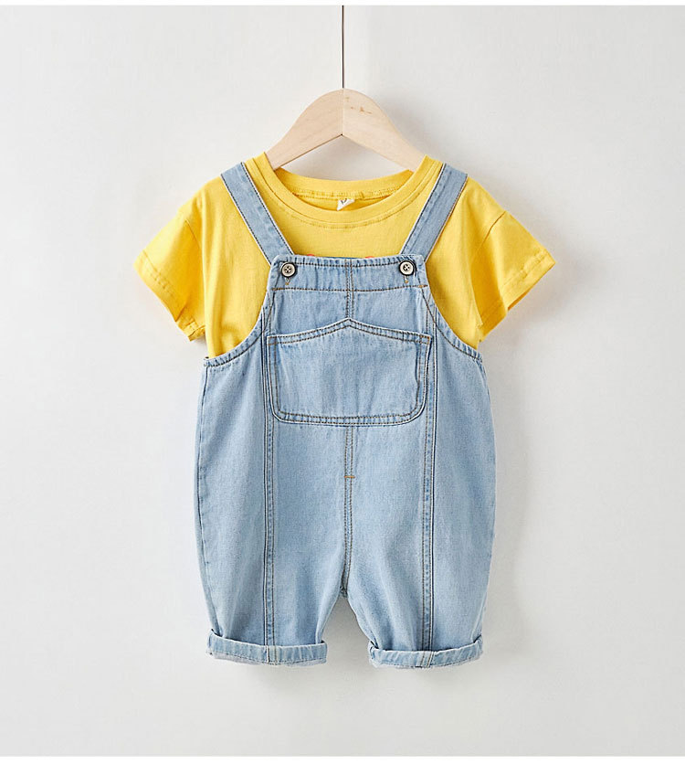 宝宝牛仔背带裤夏薄款1一3岁男女小童pp裤五分婴儿背带短裤潮