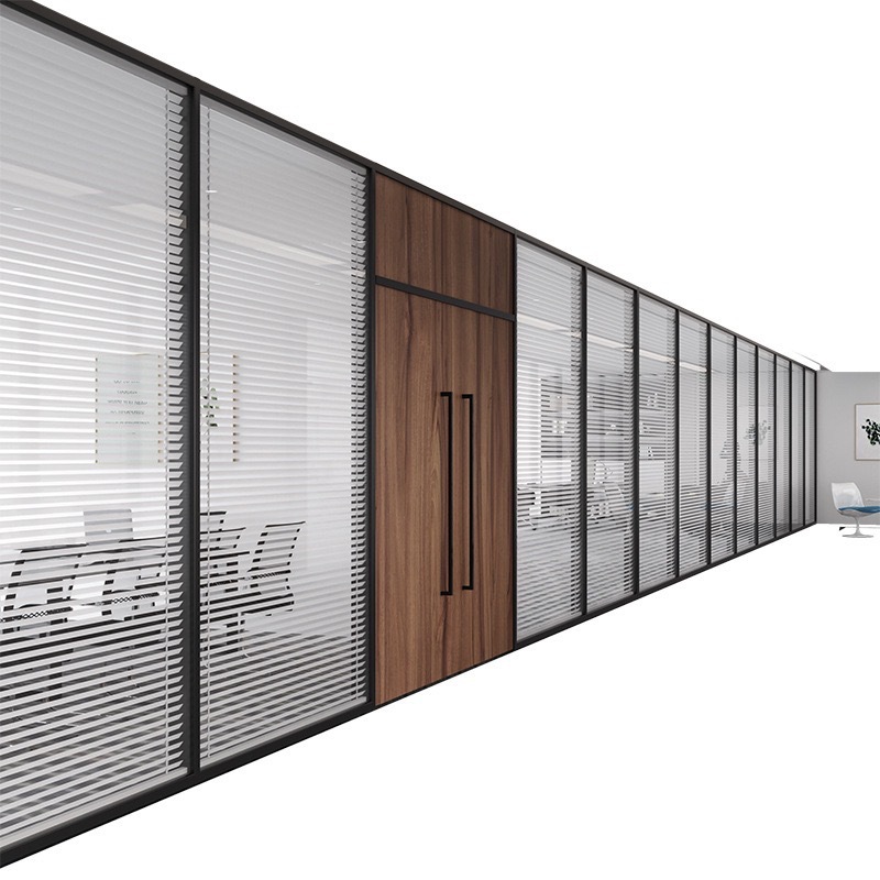 批发成都办公室玻璃隔断墙双层百叶中空隔音铝合金单层钢化磨砂安