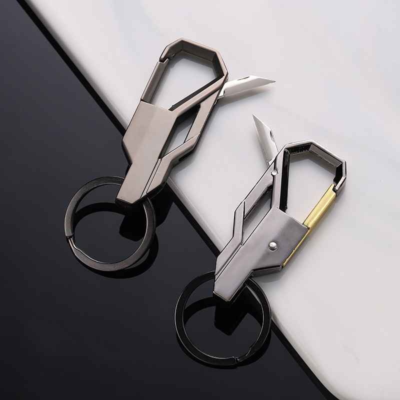 Multifunctional Men's Metal Keychains Detachable Key with Knife Car Key Ring Lettering Keychain Pendant