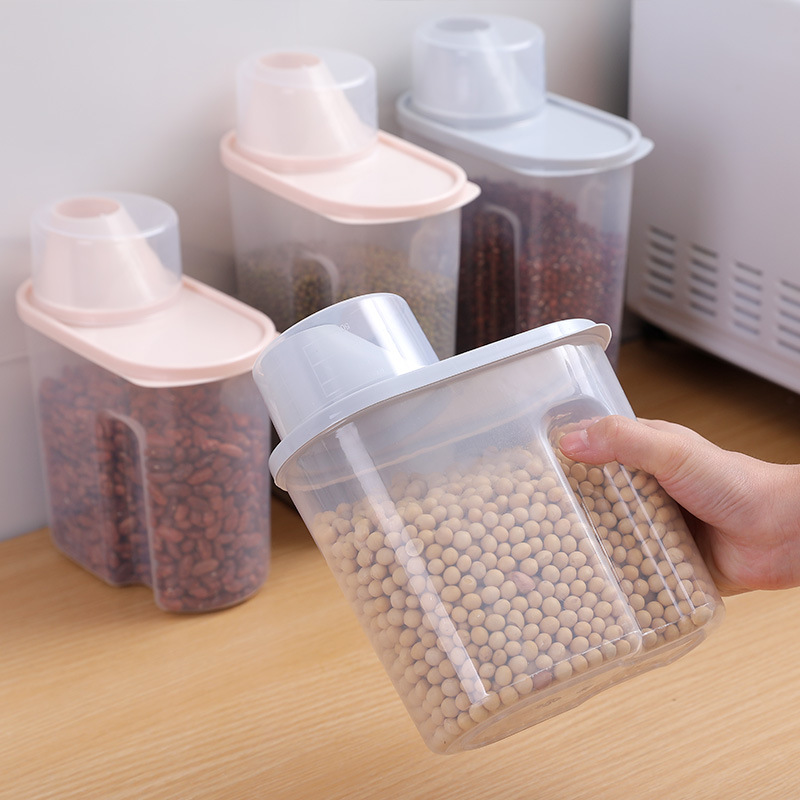 Sealed Plastic Cans Large Food Crisper with Measuring Cup Kitchen Storage Bucket Cereals Jar Storage Box