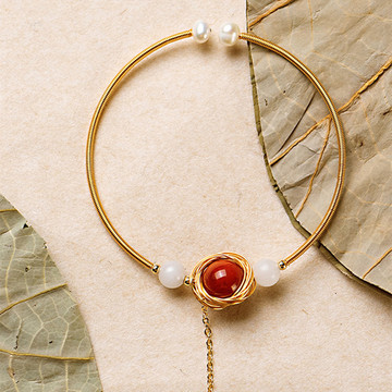 南红圆珠手镯女14k包金手编编织手链手圈首饰饰品批发手链民族风