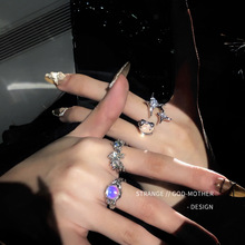 不规则水晶宝石戒指女ins潮小众设计高级感戴欧泊月光石2023新款