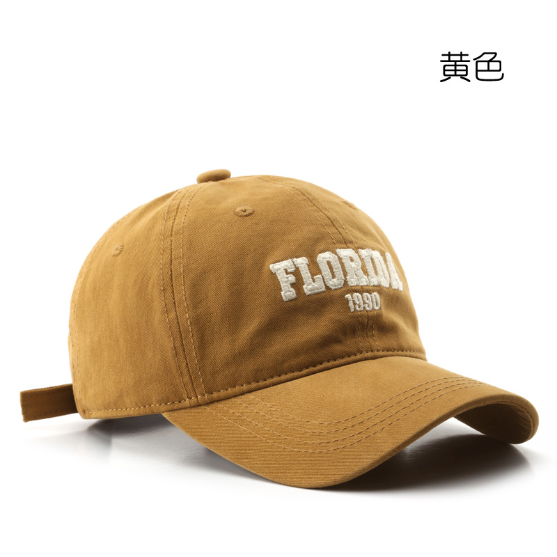 Japanese-Style Retro Women's Spring and Autumn Washed Cotton Letters Embroidered Peaked Cap Outdoor Travel Men's Sun Protection Sunshade Baseball Cap