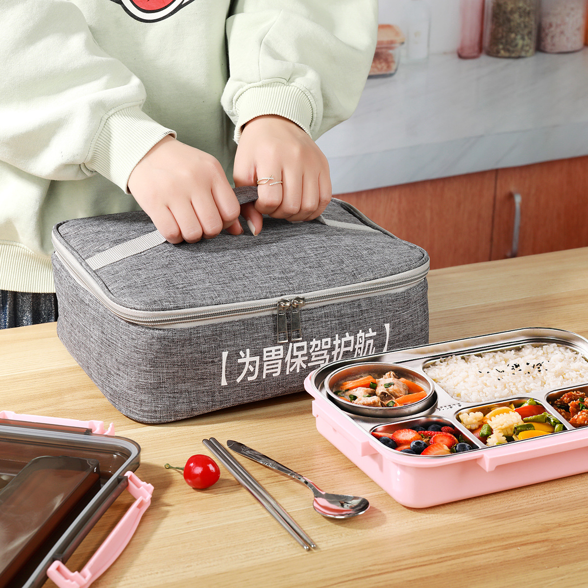 学生饭盒保温袋长方形手提便当包午餐包上班野餐包保温包淑芯牌