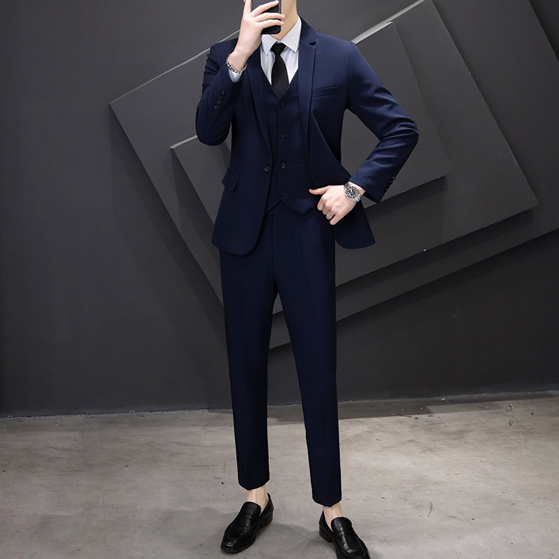 西服套装男士三件套商务职业正装小西装韩版修身伴郎新郎结婚礼服