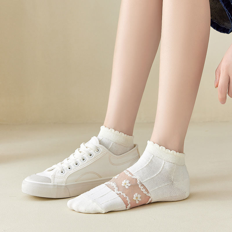 Socks Women's Socks Spring and Summer Thin Ins Tide Cute Japanese Style Low Cut White Kanekalon Women's Socks Low Top Socks