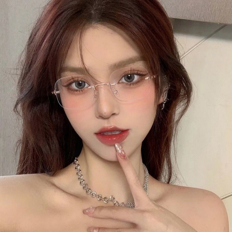 无边框眼镜近视眼镜显瘦时尚网红风长方形眼镜框无框有度数亚马逊