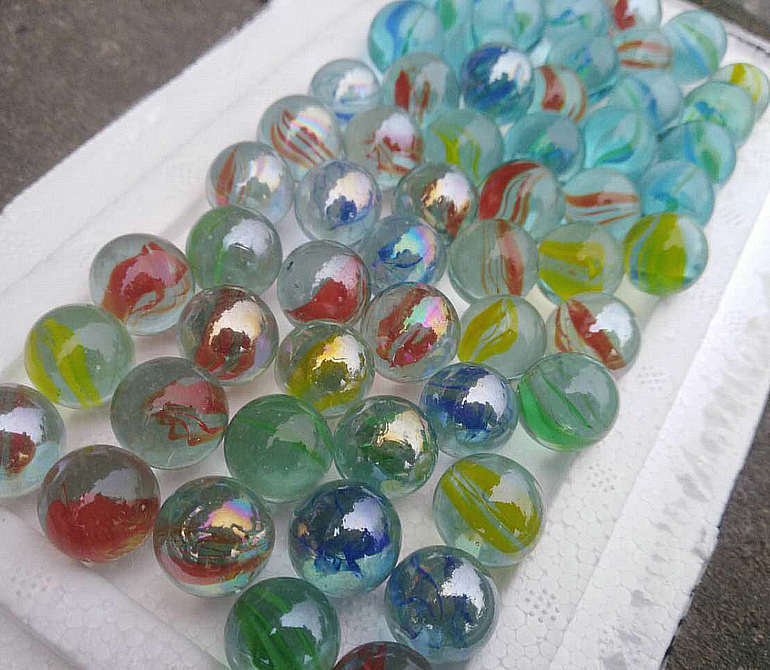 怀旧彩色水晶珠弹珠 蓝绿白黑三花八片斑点玻璃珠中大号玻璃弹珠