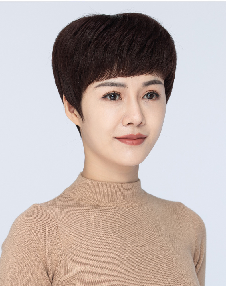 厂家直供 短发型中老年送妈妈款真人发短发头套 自然 真人发头套