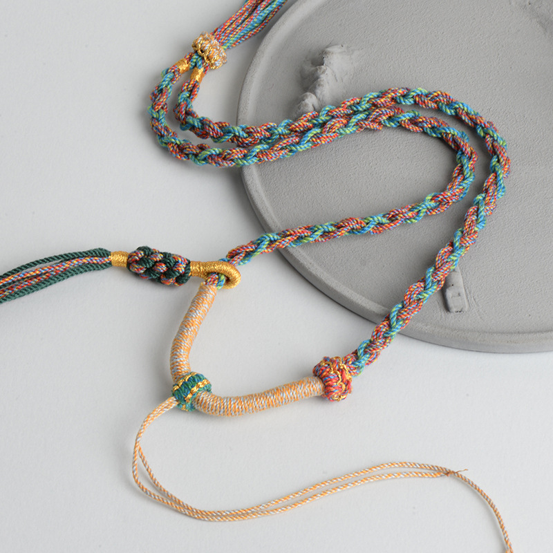 Hand-Knitted Cotton and Linen Crafts Jade Buddha Statue Pendant Neck Rope Ethnic Style Tibetan Style Hand-Made Cotton Threads Inner Mongolia Necklace Cotton String