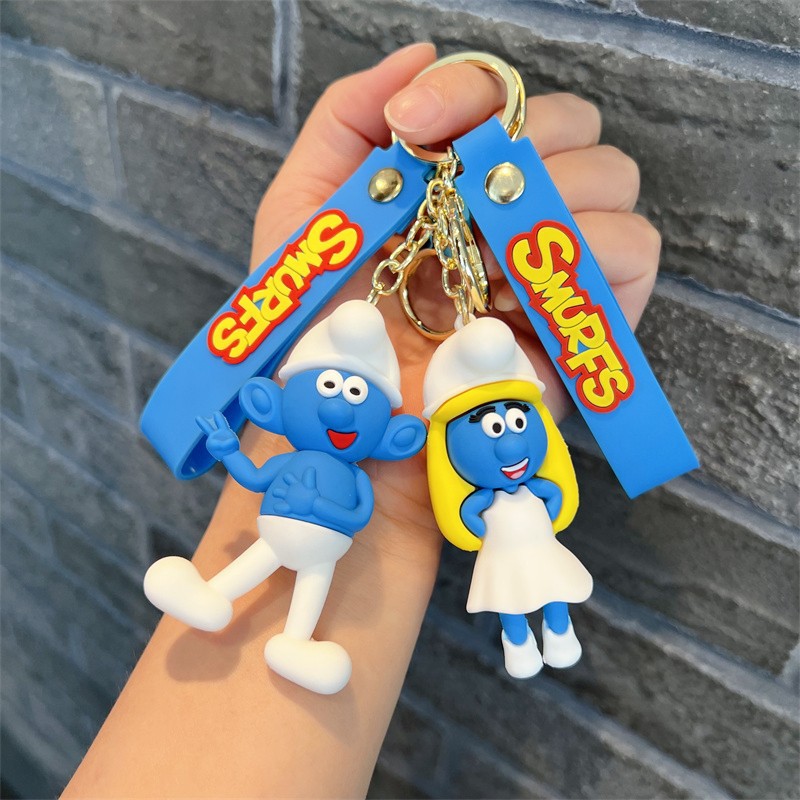 Creative Cartoon Blue Elf Keychain Cute Blue Sister Little Blue Man Blue Elf Grandpa Key Chain Men and Women's Pendants