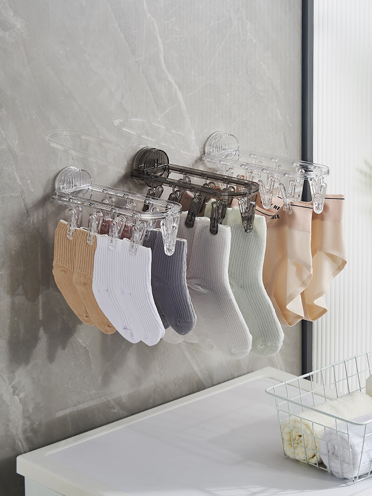 Suction Cup Hanger Multi-Clip Airing Clothes Socks Punch-Free Wall Hanging Indoor Outdoor Balcony Multi-Function Hanger Folding