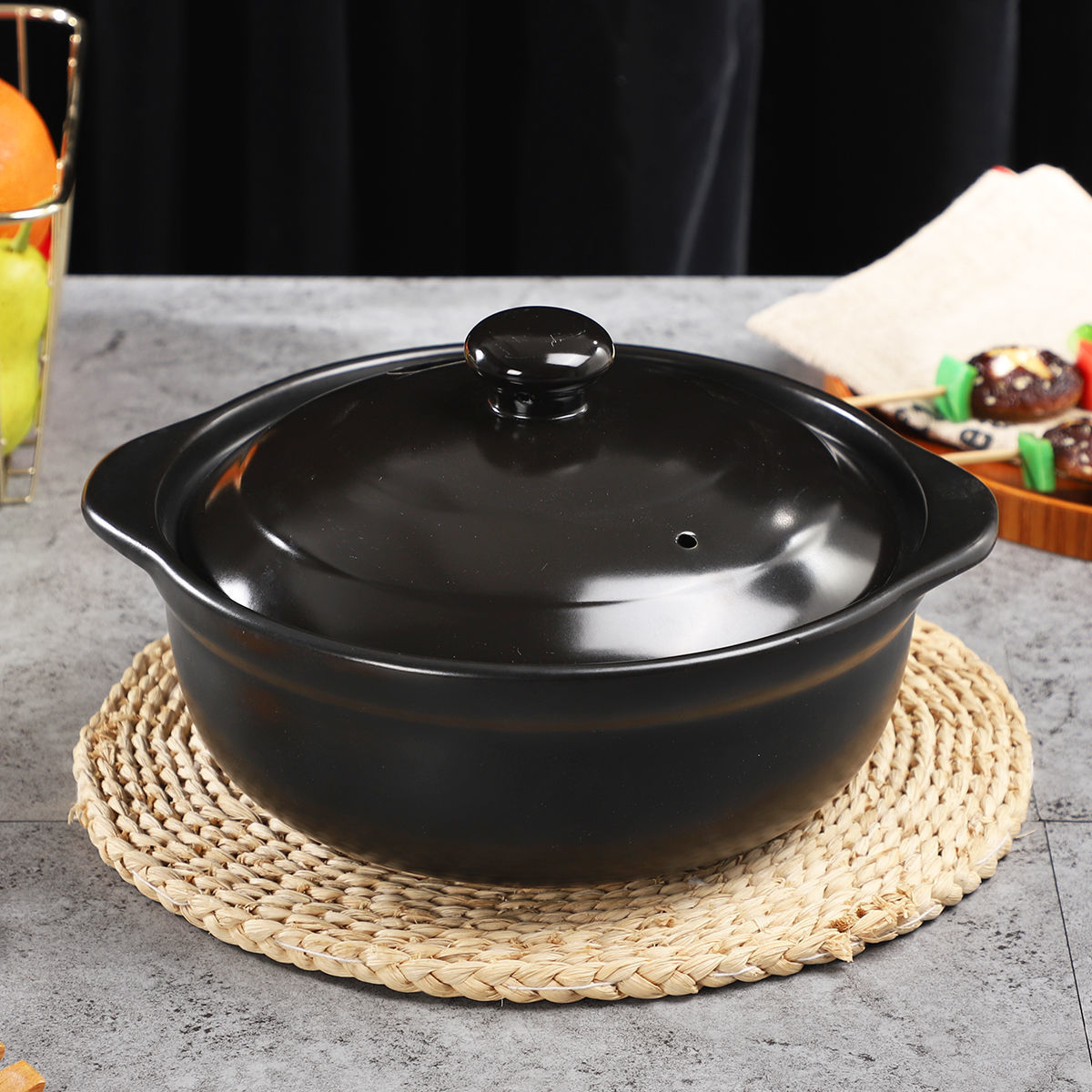 干烧耐高温耐火陶瓷砂锅黑油锂质米煲锅家用商用浅高砂锅煲仔汤锅