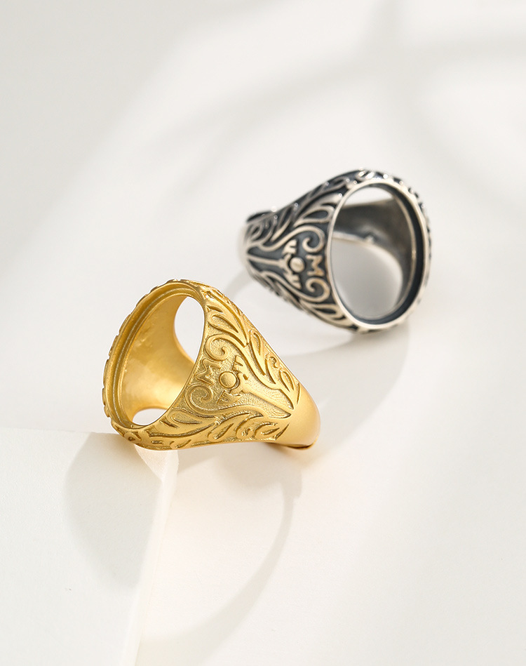 925纯银戒托男女戒指空托手工diy镶嵌琥珀蜜蜡复古做旧开口戒指托