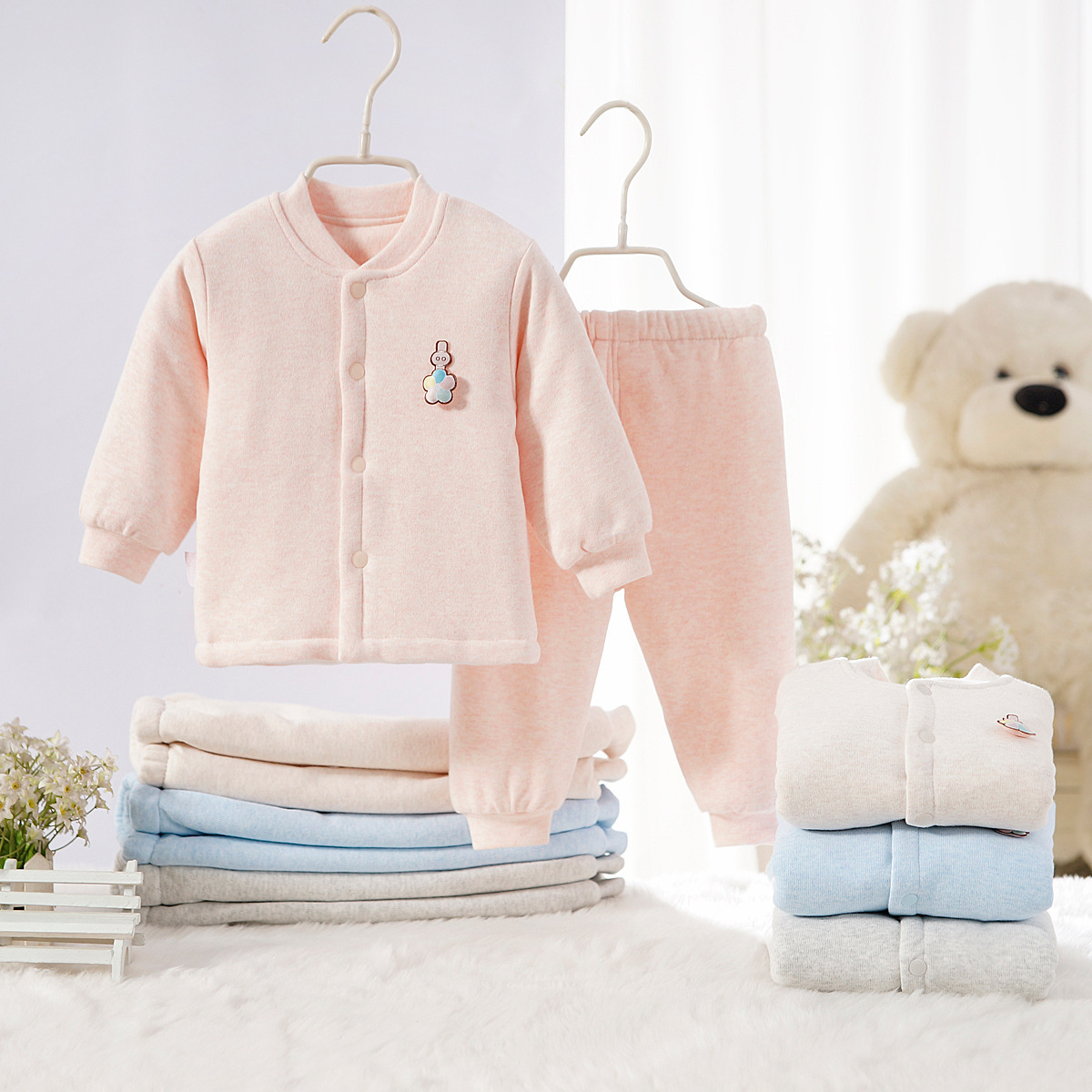 婴儿舒绒薄棉套装初新生儿棉衣薄棉衣服男女宝宝夹棉秋衣秋裤睡衣