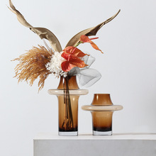 新款ins风中古花瓶高级感原色艺术玻璃摆件客厅水养鲜花插花花瓶