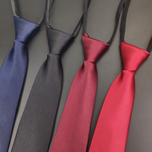 厂家直销 可定制涤纶丝免打结斜纹男士领带 8cm懒人纯色拉链领带