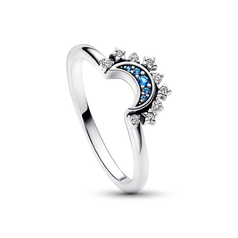 European and American SUNFLOWER S925 Silver Electroplated Shiny Rising Sun Ring Shining Blue Moon Ring Set Two-in-One Ring for Women