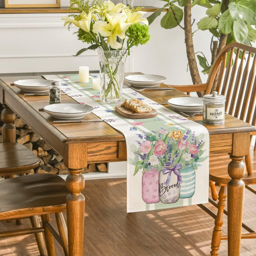 Fresh Spring Plant Flower Leaf Table Runner Spring Atmosphere Decoration Dacron Table Cloth Home Hallway Tablecloth