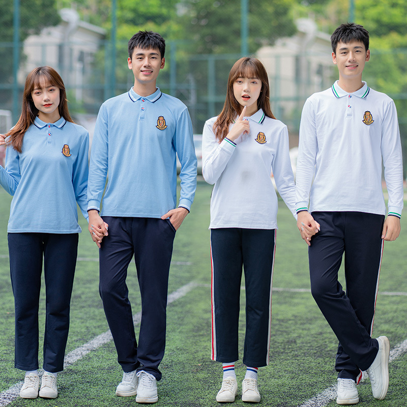 春秋中学生校服套装长袖棉初中生班服高中生运动服印徽章一件代发