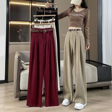 超细条欧其它/其它绒裤女秋季24新款垂感高腰小个子窄版西装裤