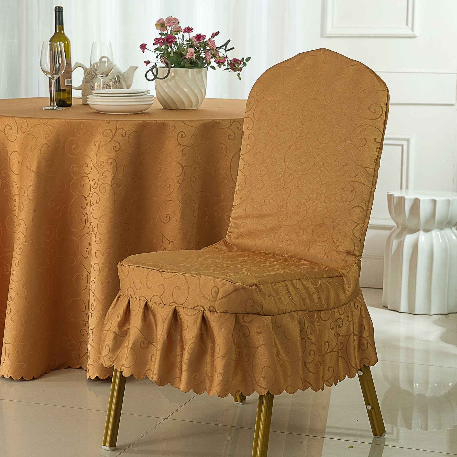 酒店餐厅椅子套罩通用连体座椅套布艺饭店宴会婚庆专用凳子套