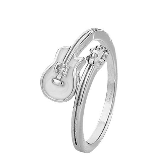 White Guitar Ring Trendy Cool Rock Style Black Musical Instrument Switchable Index Finger Ring Personality Diamond-Embedded Cello Ring Female