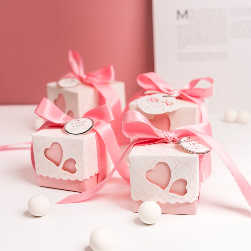 婚品[心心相印]结婚订婚用品喜糖盒 小中号糖果纸盒粉紫色